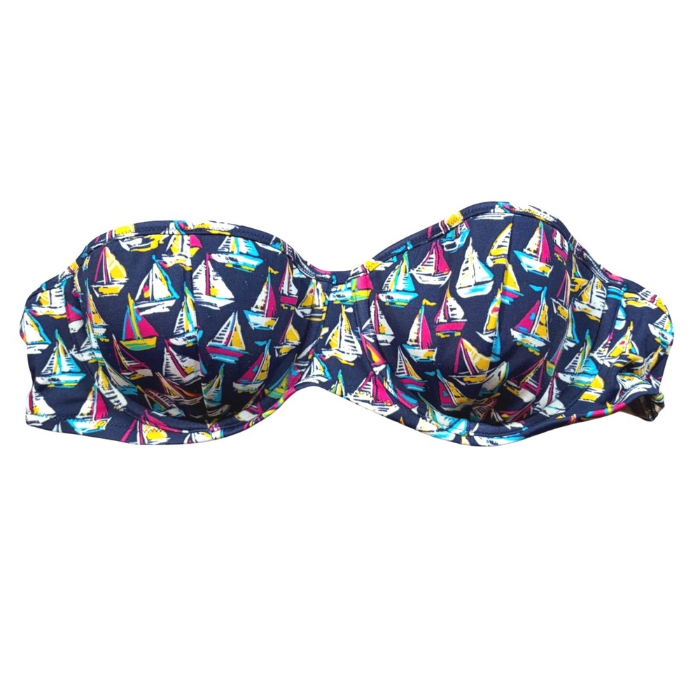 Rare 2008 Victorias Secret Sailboat Print Bandeau Bikini Top Navy Blue  36B